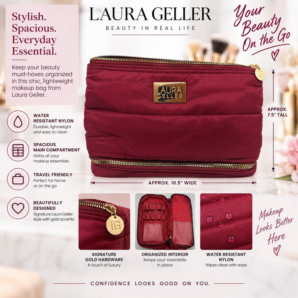 Laura Geller Burgundy Makeup Cosmetic Organizer Bag Gold Hardware